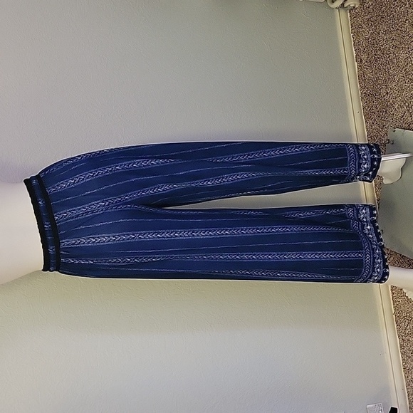 Blue Pattern Striped Wide Leg Waist Tie Lounge Pants - Picture 6 of 7